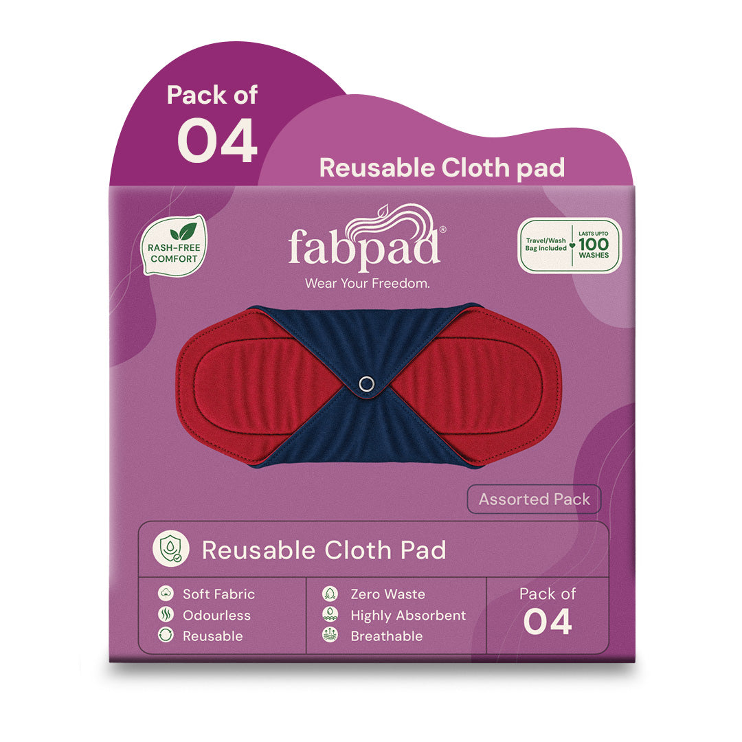 Fabpad Reusable Washable Biodegradable Sanitary Napkins Cloth Pads (Pack of 4, Asst Colors)