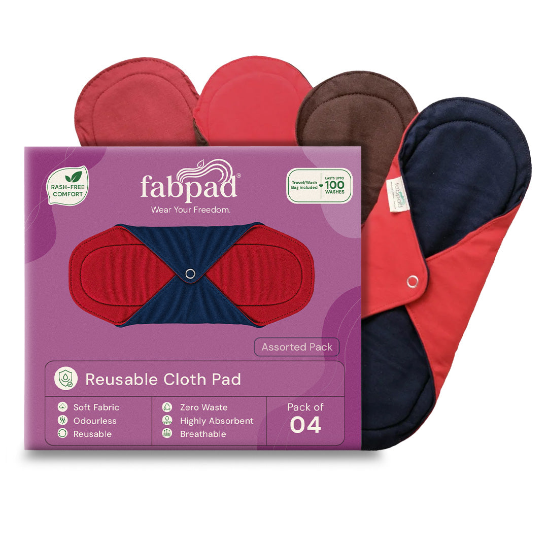 Fabpad Reusable Washable Biodegradable Sanitary Napkins Cloth Pads (Pack of 4, Asst Colors)