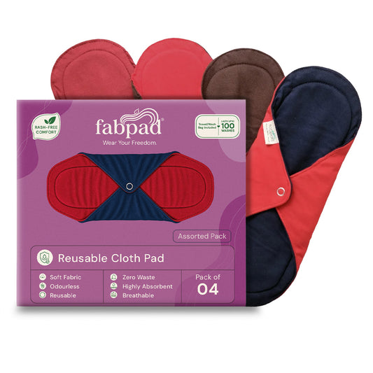 Fabpad Reusable Washable Biodegradable Sanitary Napkins Cloth Pads (Pack of 4, Asst Colors)