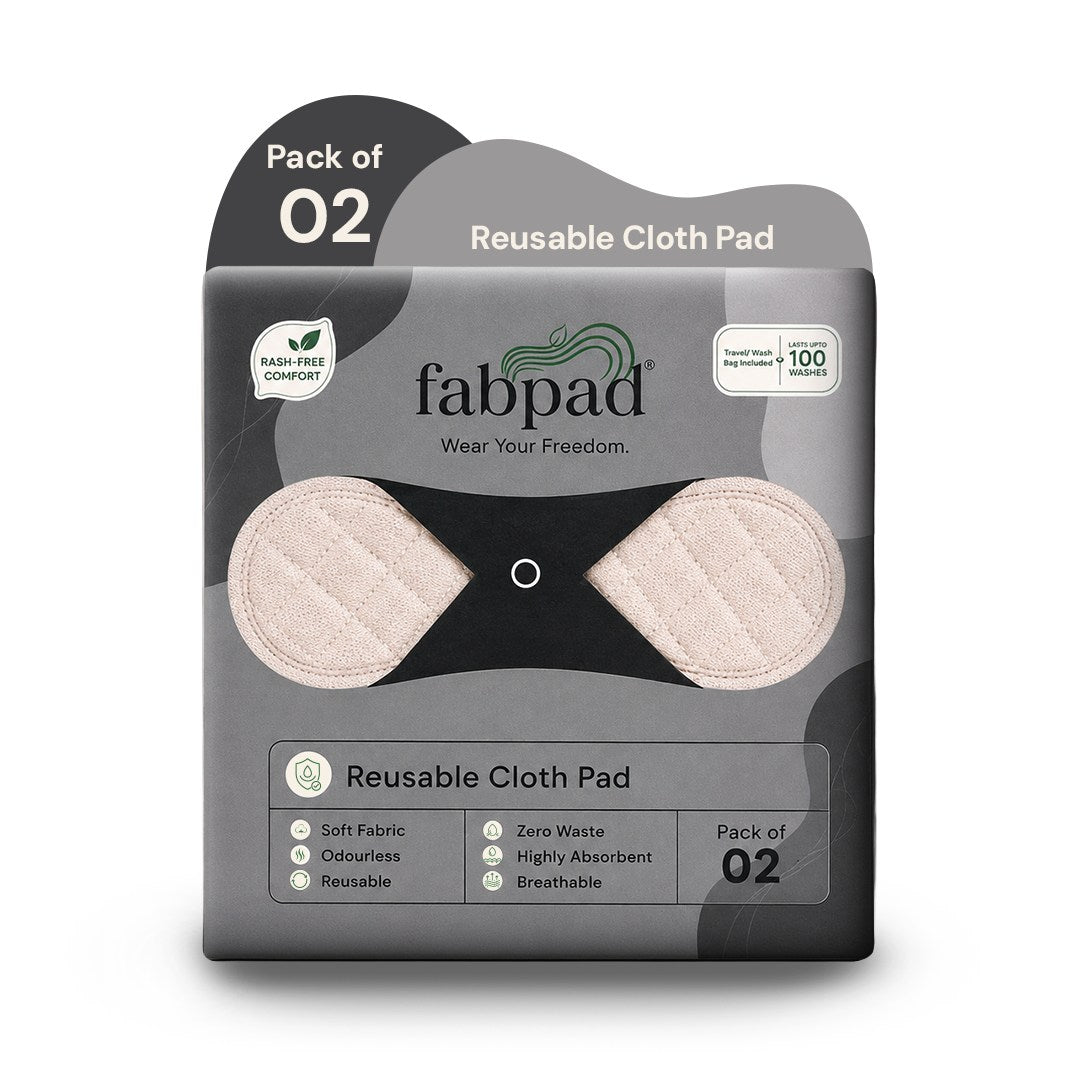 Fabpad Reusable Washable Sanitary Cloth Pads - Pack of 2 - Off White