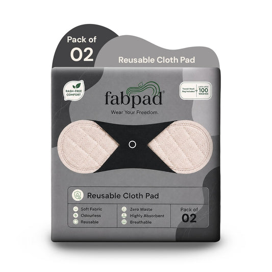 Fabpad Reusable Washable Sanitary Cloth Pads - Pack of 2 - Off White