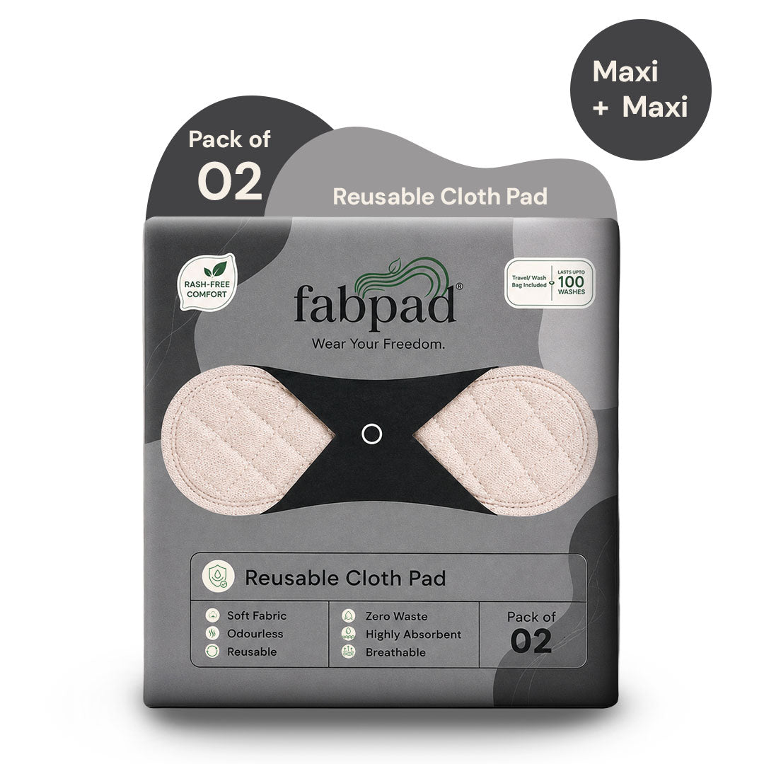Fabpad Reusable Washable Sanitary Cloth Pads - Pack of 2 - Off White