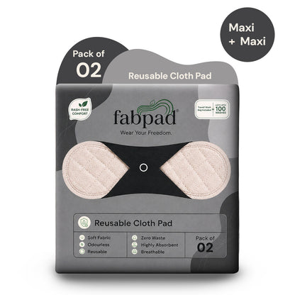 Fabpad Reusable Washable Sanitary Cloth Pads - Pack of 2 - Off White