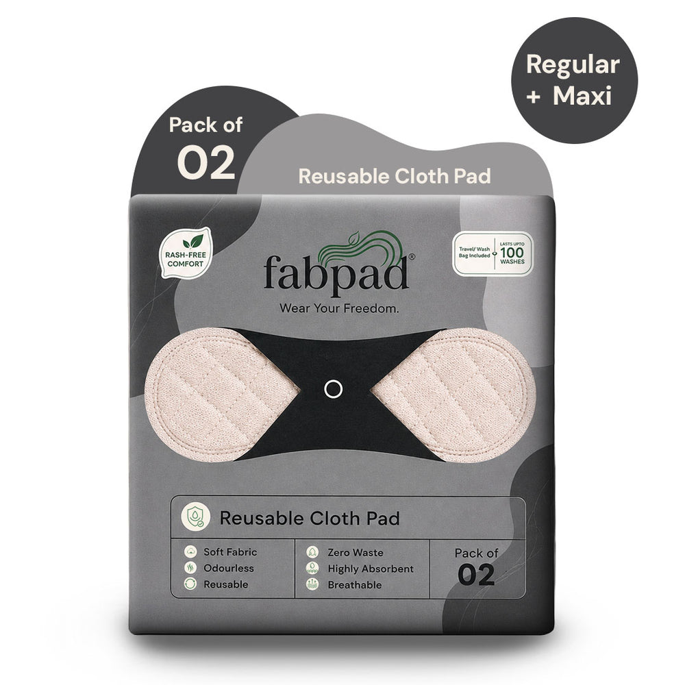 Fabpad Reusable Washable Sanitary Cloth Pads - Pack of 2 - Off White