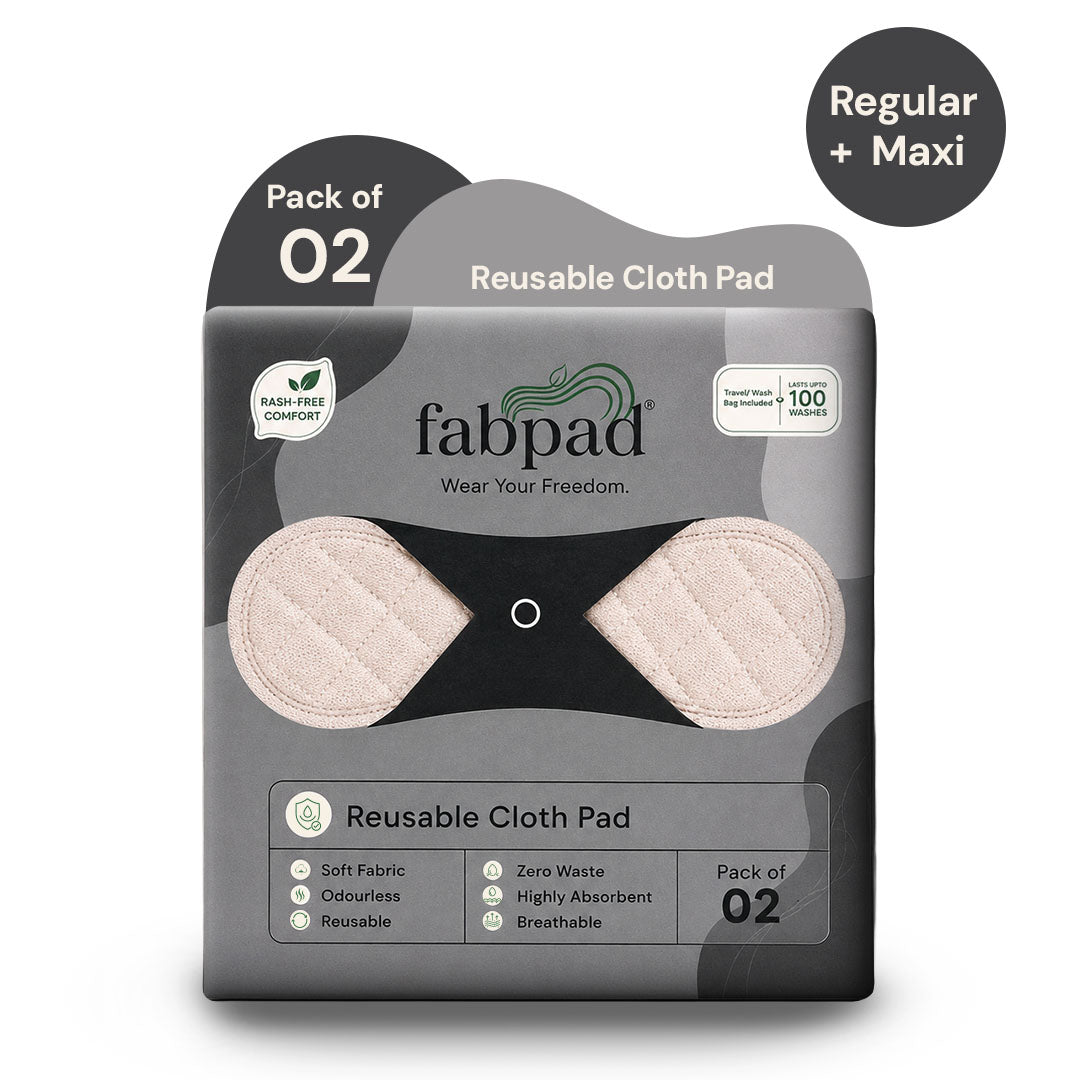 Fabpad Reusable Washable Sanitary Cloth Pads - Pack of 2 - Off White