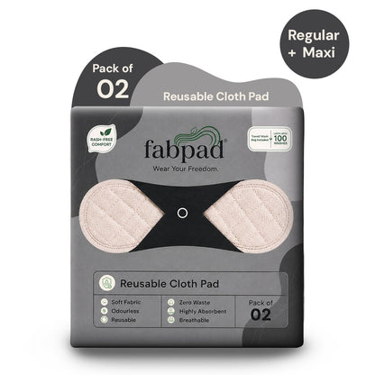 Fabpad Reusable Washable Sanitary Cloth Pads - Pack of 2 - Off White
