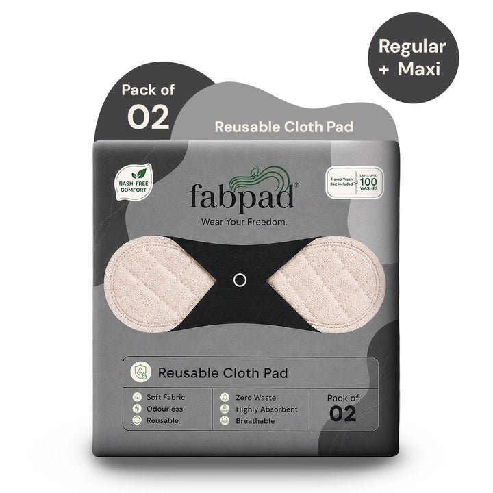 Fabpad Reusable Washable Sanitary Cloth Pads - Pack of 2 - Off White