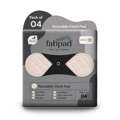 Fabpad Reusable Washable Sanitary Cloth Pads – Pack of 4 – Off White