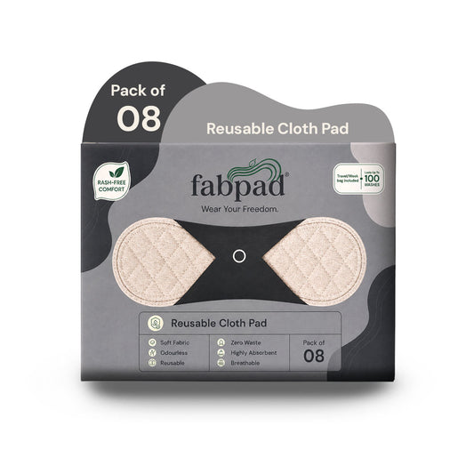 Fabpad Reusable Washable Sanitary Cloth Pads - Pack of 8 - Off White