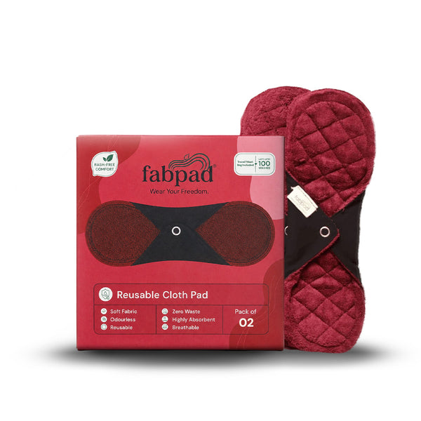 Fabpad Reusable Washable Sanitary Cloth Pads - Pack of 2 - Maroon