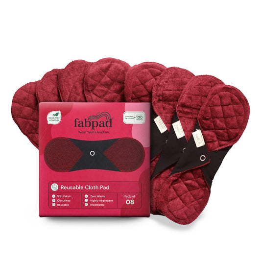 Fabpad Reusable Washable Sanitary Cloth Pads - Pack of 8 - Maroon