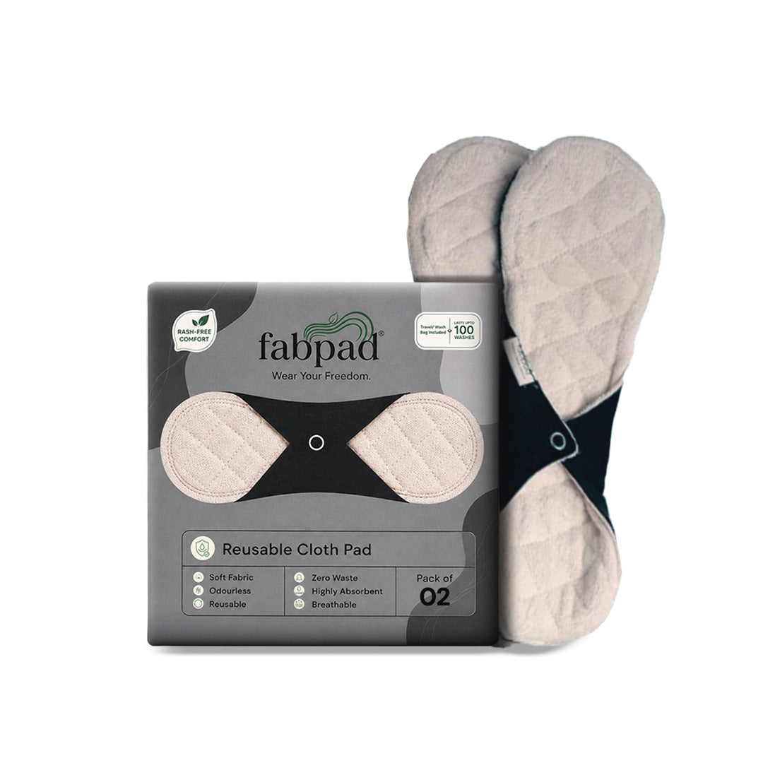 Fabpad Reusable Washable Sanitary Cloth Pads - Pack of 2 - Off White