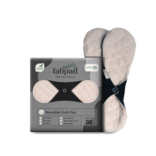 Fabpad Reusable Washable Sanitary Cloth Pads - Pack of 2 - Off White
