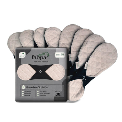 Fabpad Reusable Washable Sanitary Cloth Pads - Pack of 8 - Off White