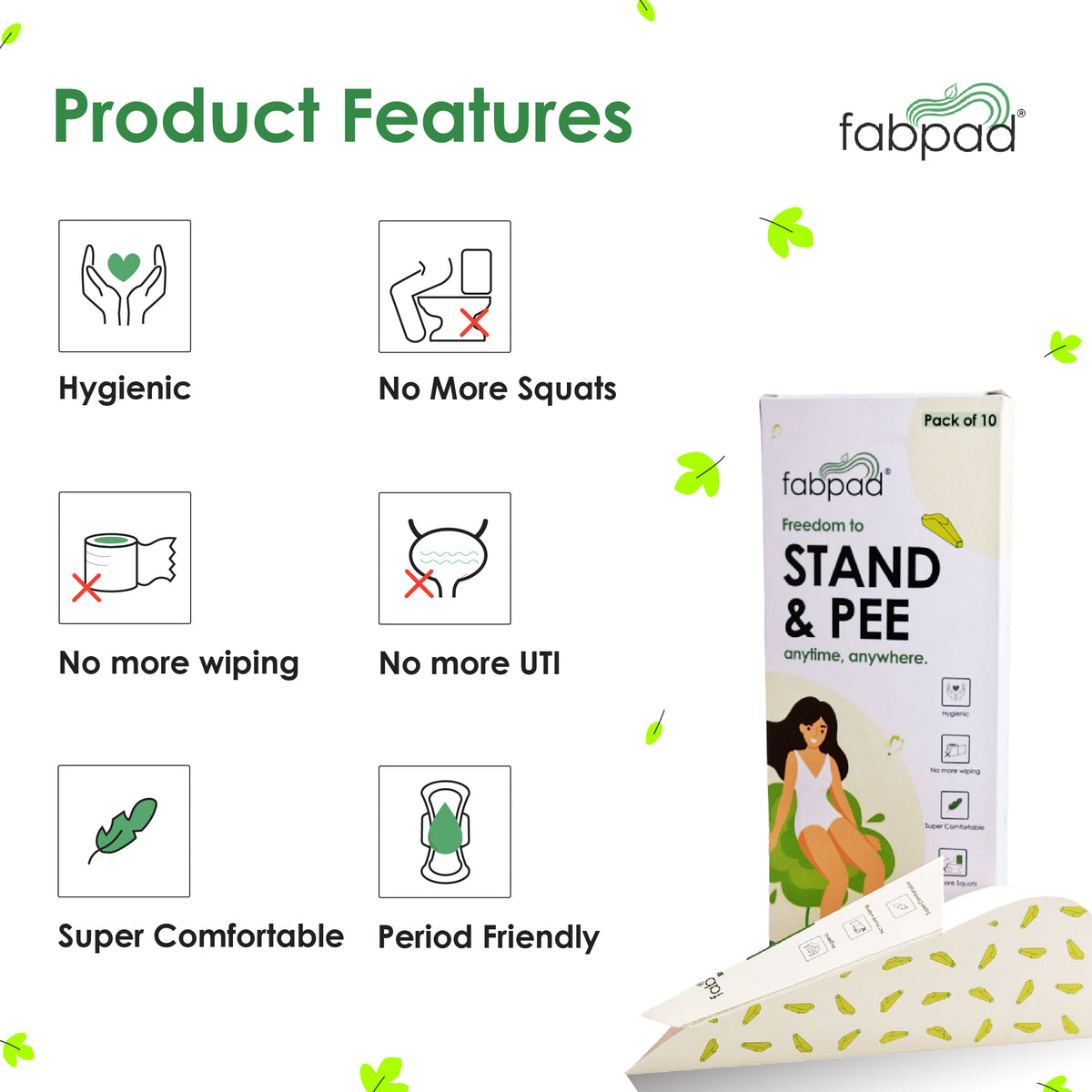 Fabpad Stand and Pee Disposable Funnels | Urination Device for Women | Pack of 10